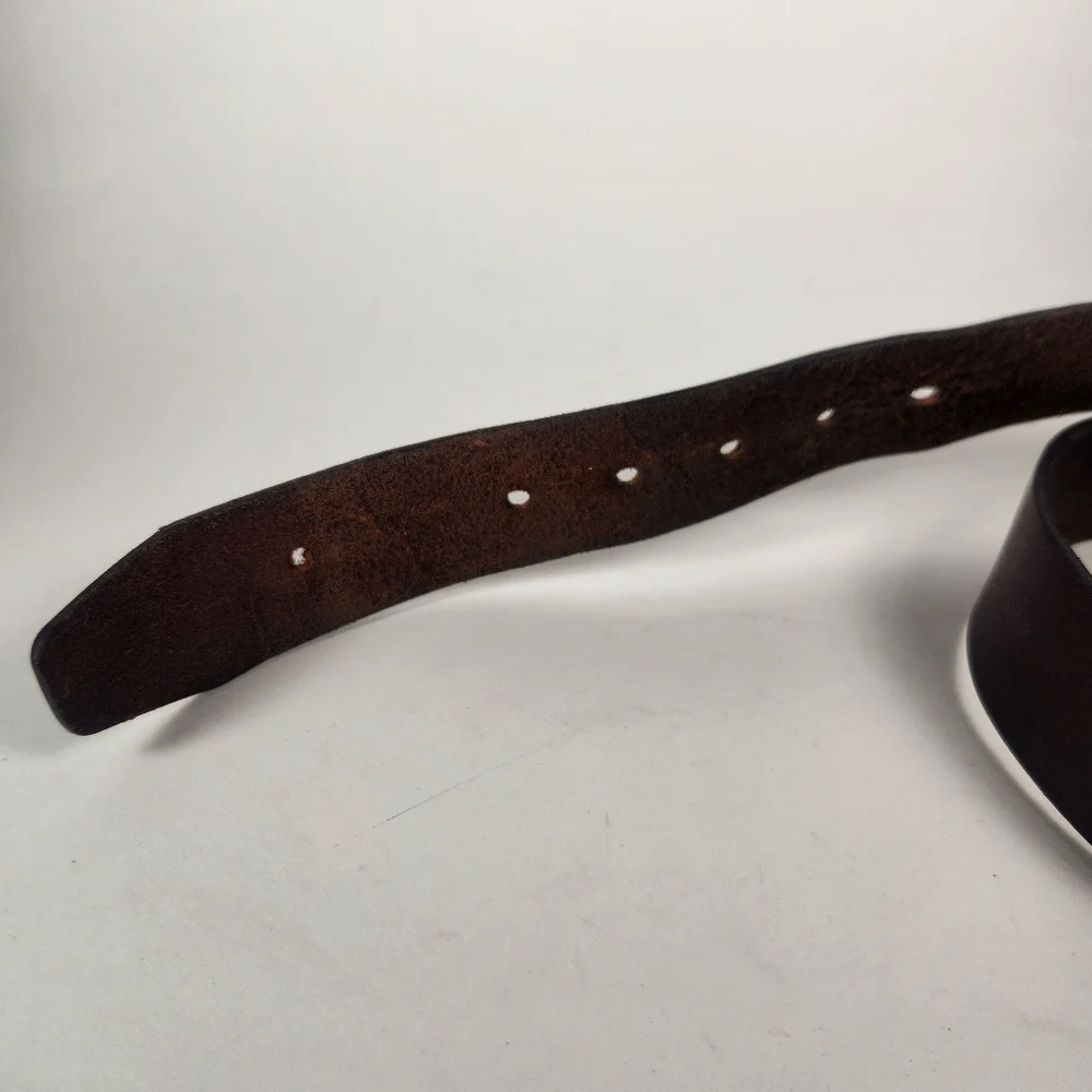 TIMBERLAND Belt Size 34 Brown Leather Made USA Silver Buckle 1.5 Width